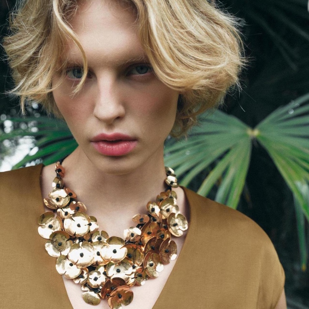 Zara Gold and Brown Floral Statement Necklace